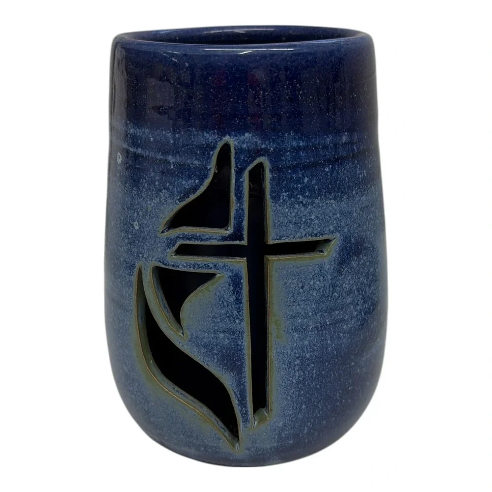 United Methodist Church Logo Art Pottery Candle Votive Holder